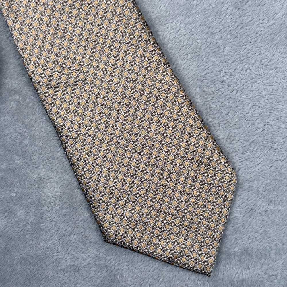 Ermenegildo Zegna Silk Neck Tie Mens Gold Brown Geometric Luxury Italy Designer